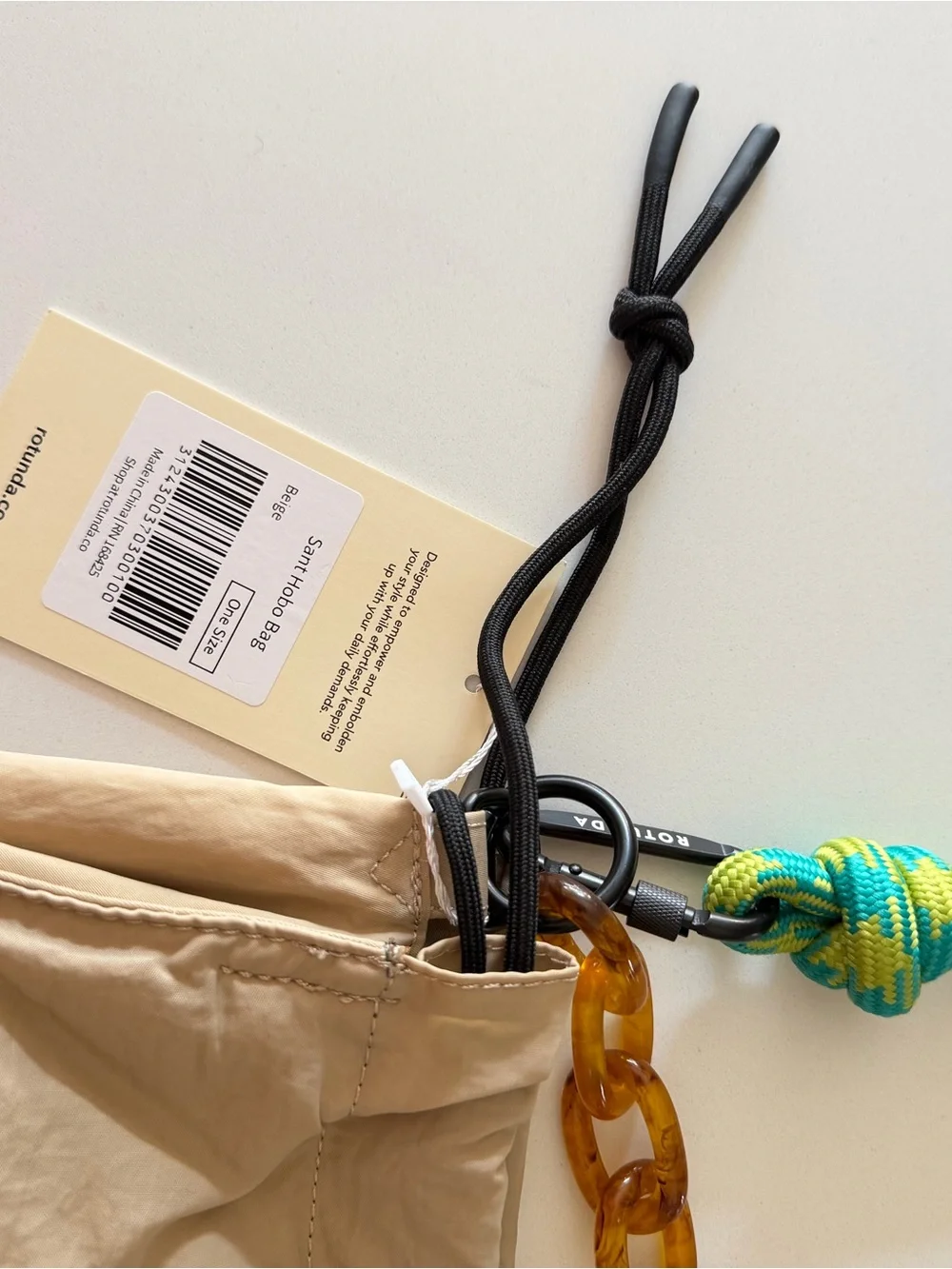 Rotunda Sant Hobo Gold Shoulder Bag with Green Rope Handle